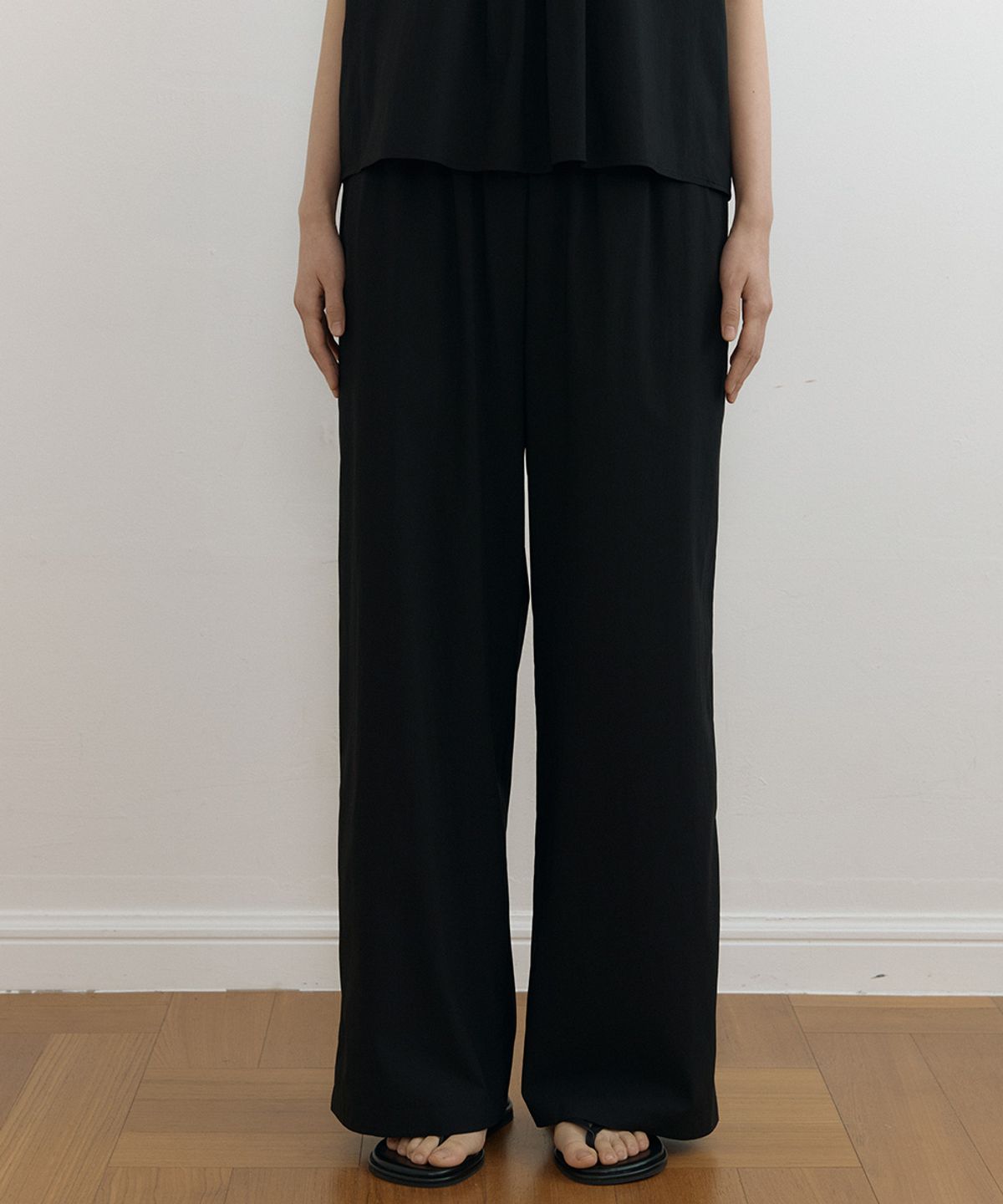 링서울(LINGSEOUL) relaxed rayon banding pants-black