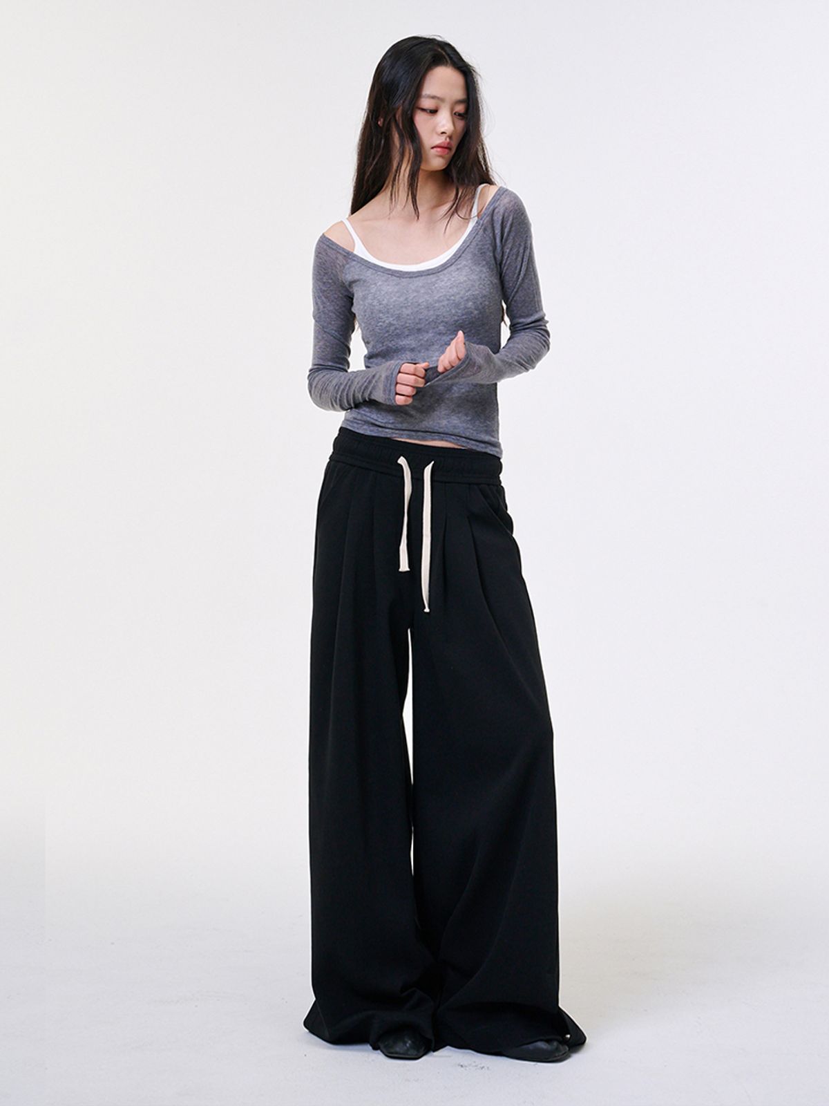 레브레브(REVE REVE) Flow String Wide Pants BK