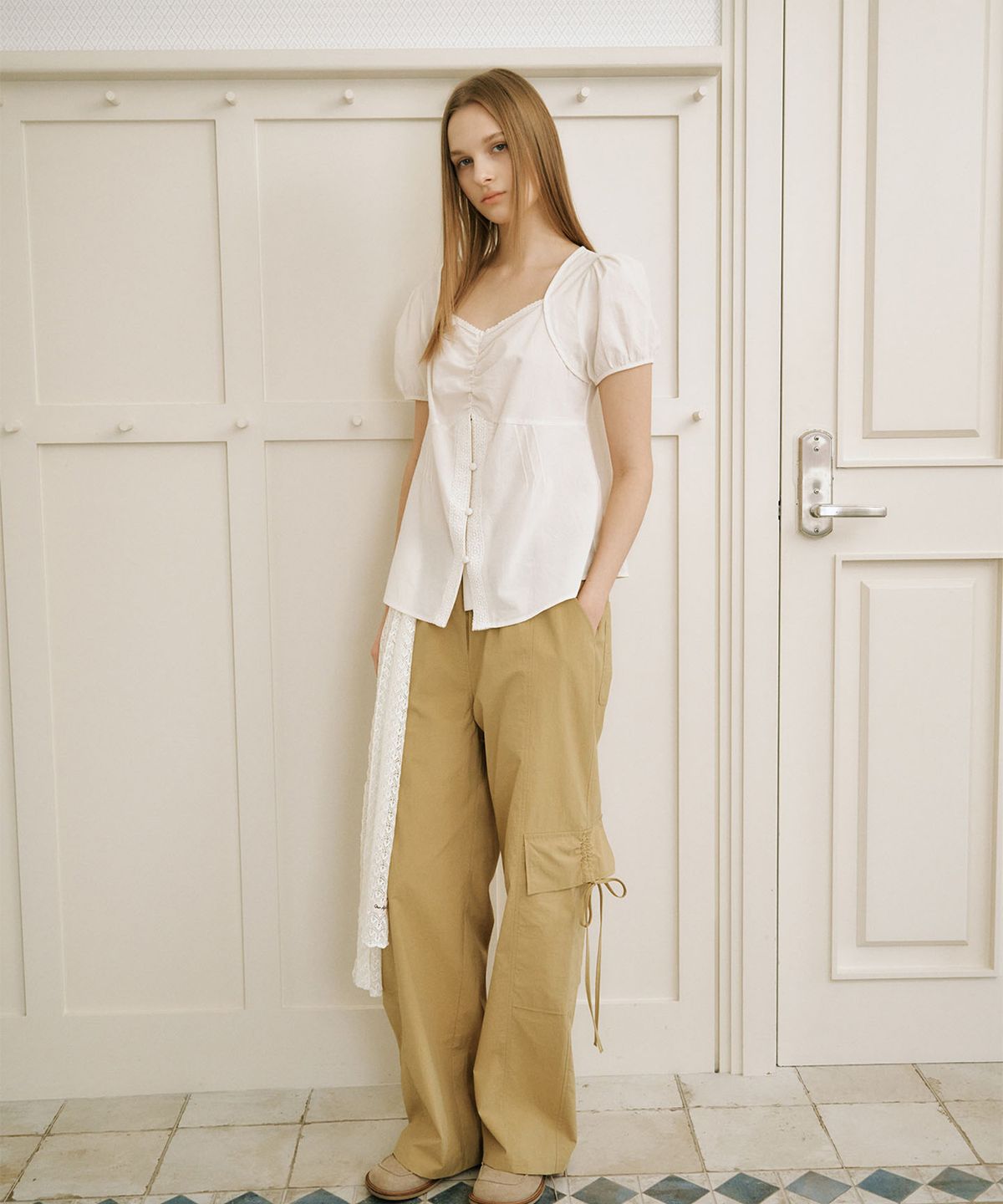 아우로(OURO) NYLON BANDING CARPENTER PANTS [ OLIVE ]