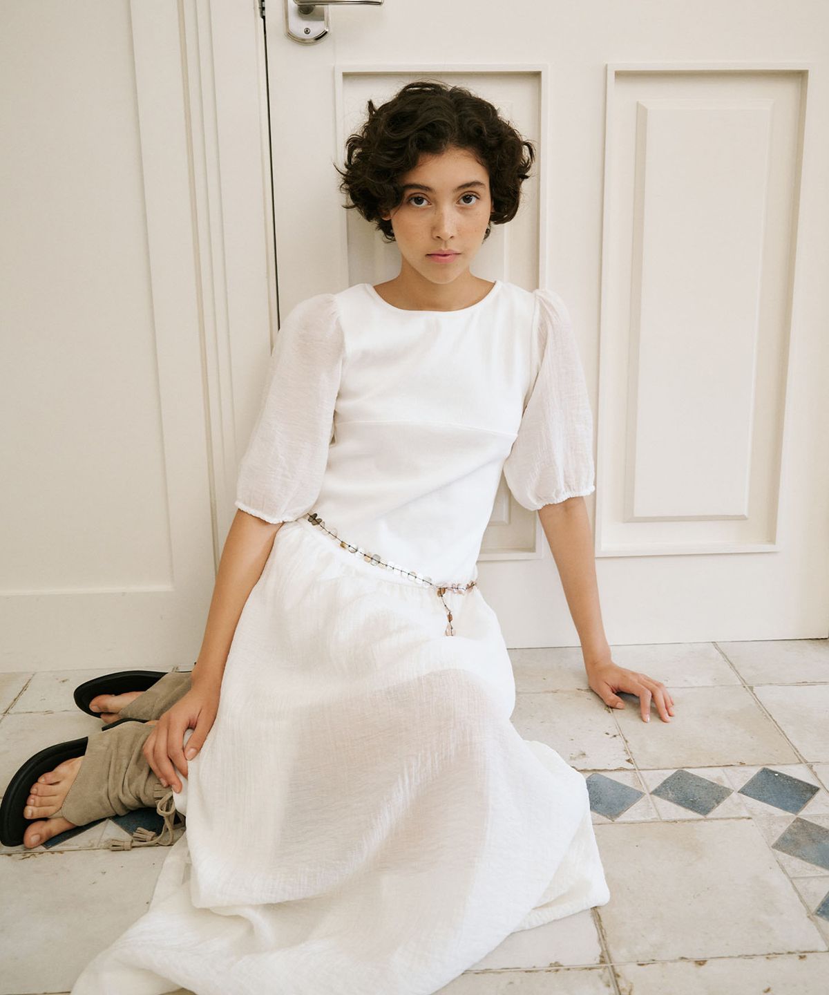 아우로(OURO) SHEER JERSEY LONG DRESS [ OFF WHITE ]