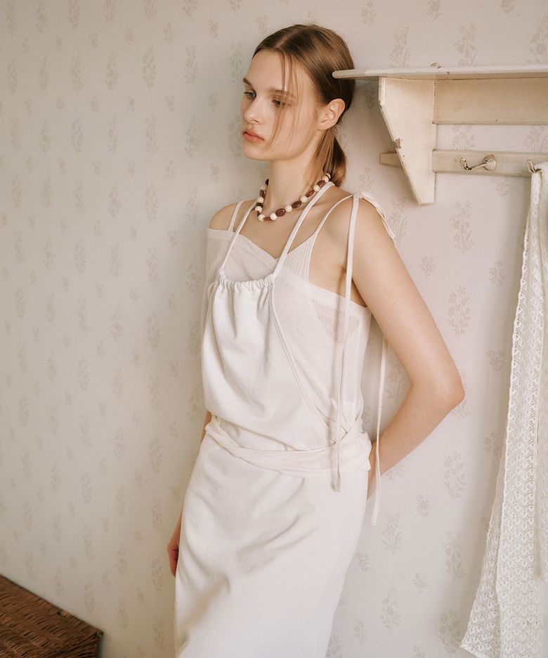 TIE UP LAYERED JERSEY ONE PIECE DRESS [ CREAM ]