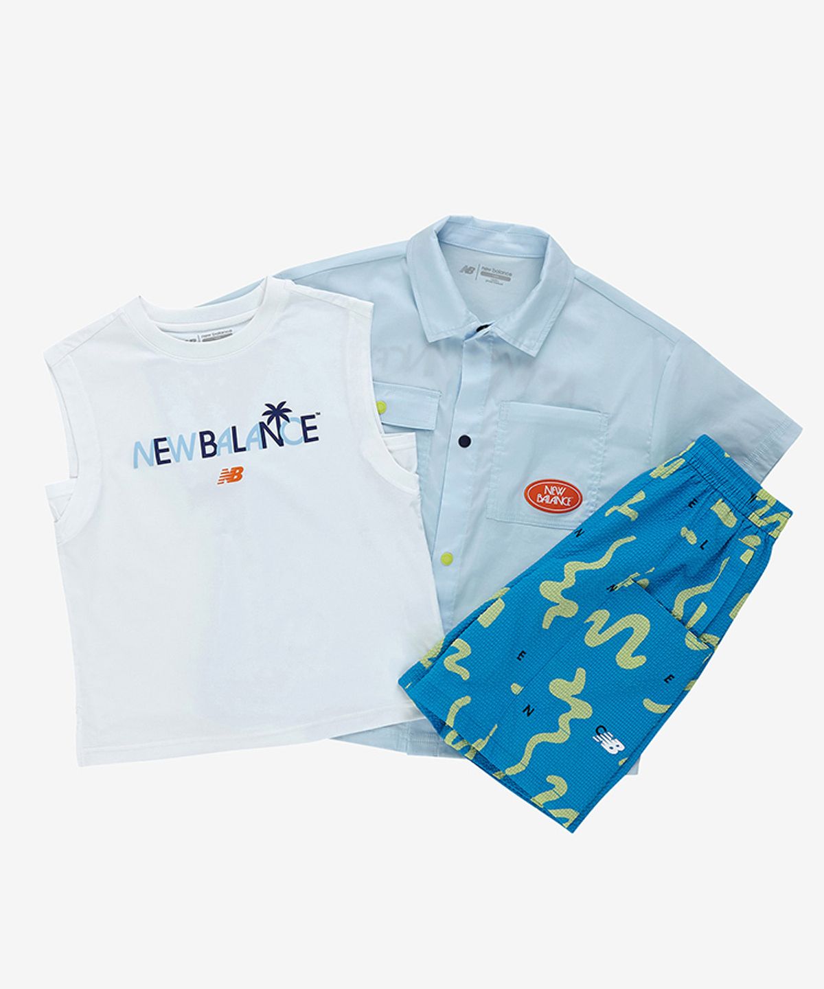 뉴발란스 키즈(NEWBALANCEKIDS) [3PCS] SUMMER WAVE_시어서커 셔켓 셋업 아동 상하복 NK9YG3971U51