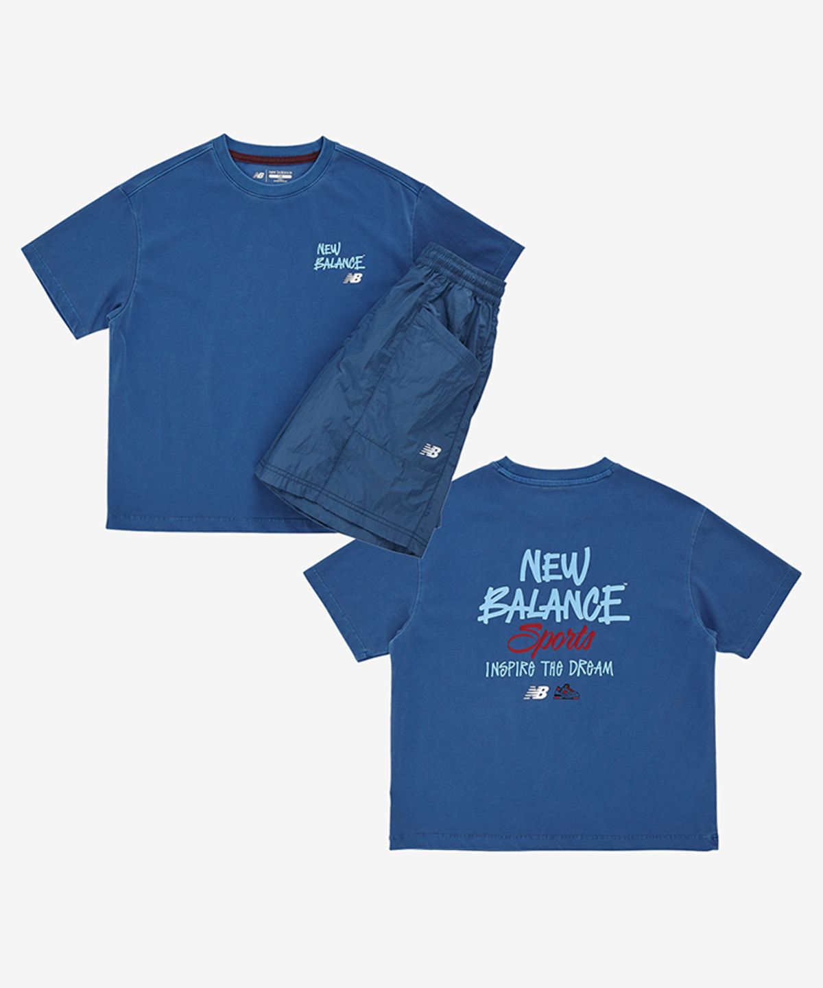 뉴발란스 키즈(NEWBALANCEKIDS) METALIC SUMMER_피그먼트+우븐 반바지 셋업 아동 상하복 NK9YG2761U50