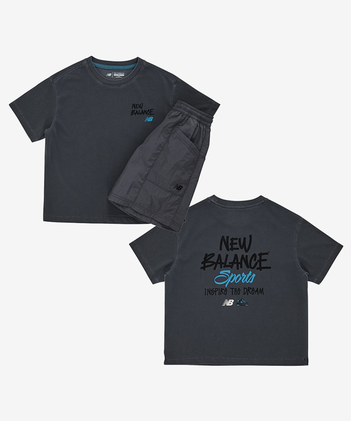 뉴발란스 키즈(NEWBALANCEKIDS) METALIC SUMMER_피그먼트+우븐 반바지 셋업 아동 상하복 NK9YG2761U60