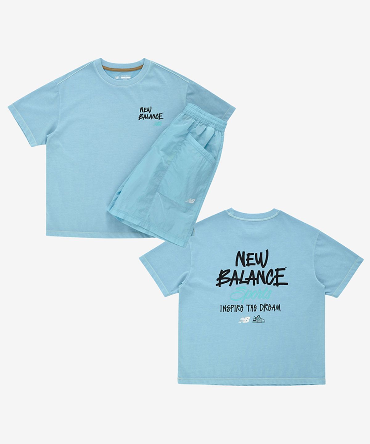 뉴발란스 키즈(NEWBALANCEKIDS) METALIC SUMMER_피그먼트+우븐 반바지 셋업 아동 상하복 NK9YG2761U84