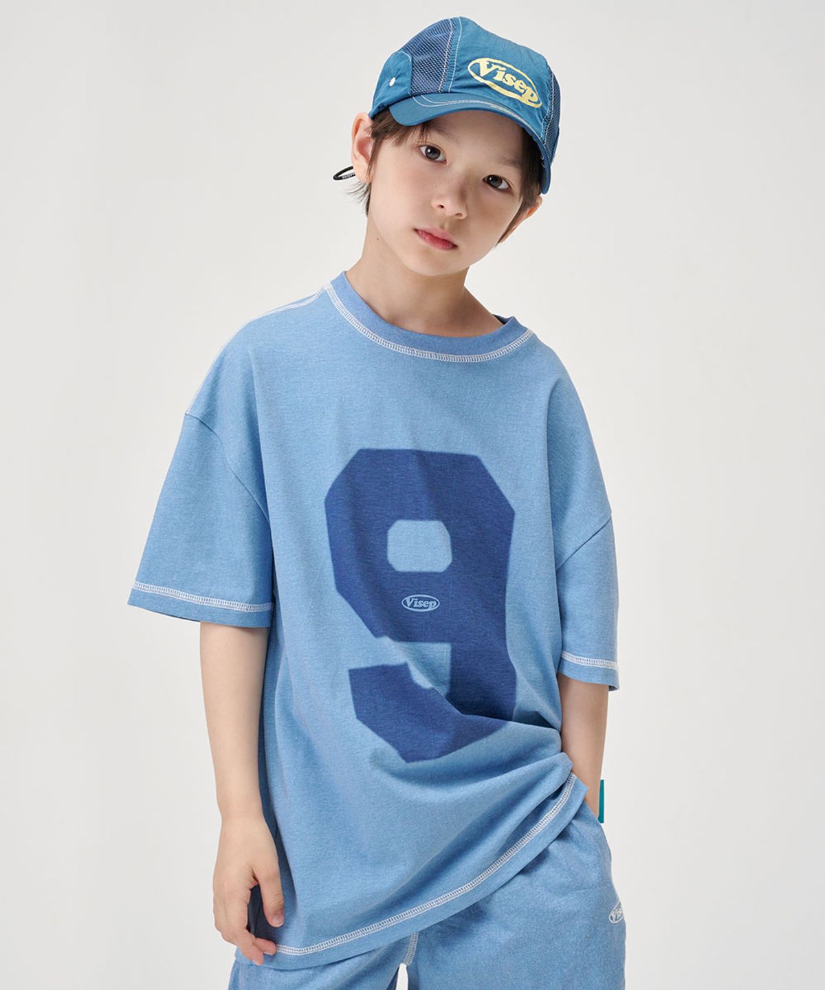 비아셉템버(VIASEPTEMBER) 블러 하프 티셔츠 블루