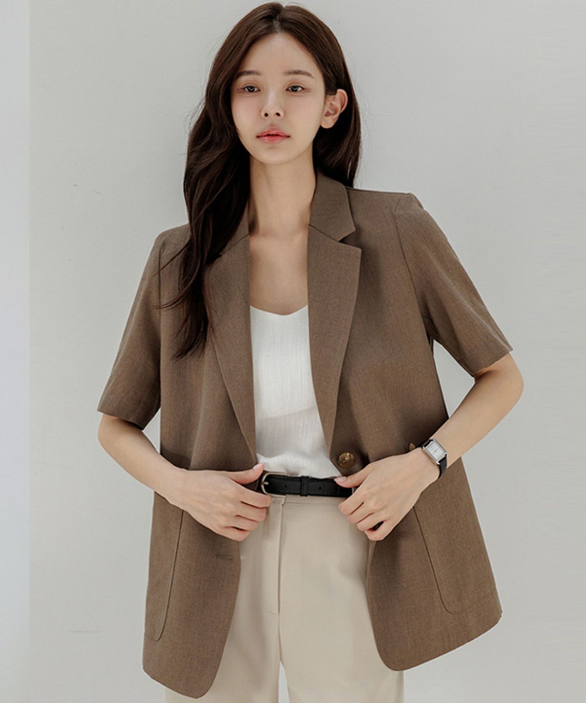 프렌치시크(FRENCHCHIC) 노크턴 쉬폰 레이어드 린넨 자켓_F6S391JK