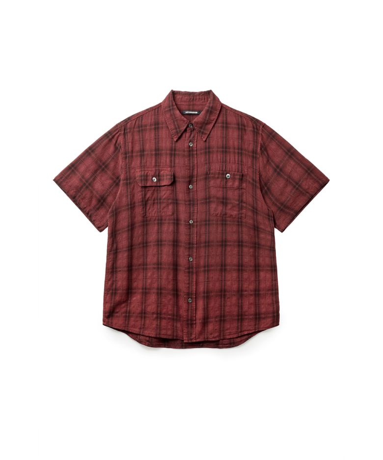 2Pk Shirt 1/2 Over Dyed Check Dark Red