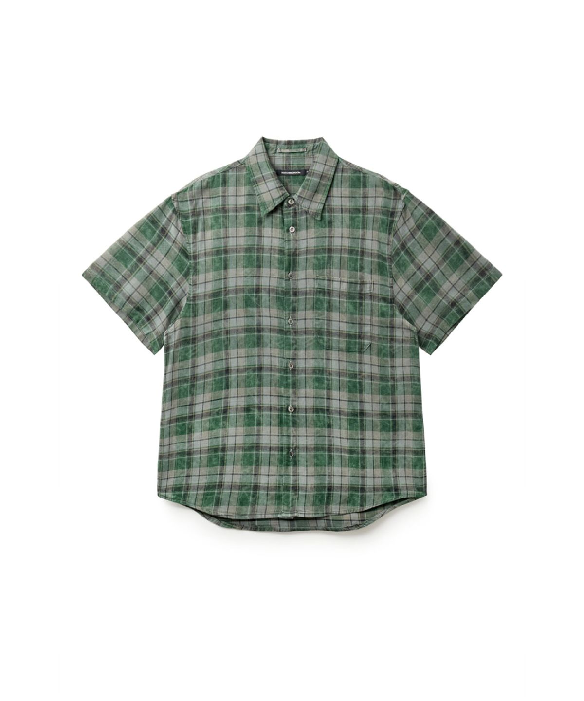 해칭룸(HATCHINGROOM) Arrow Shirt Over Dyed Bleached Check Green