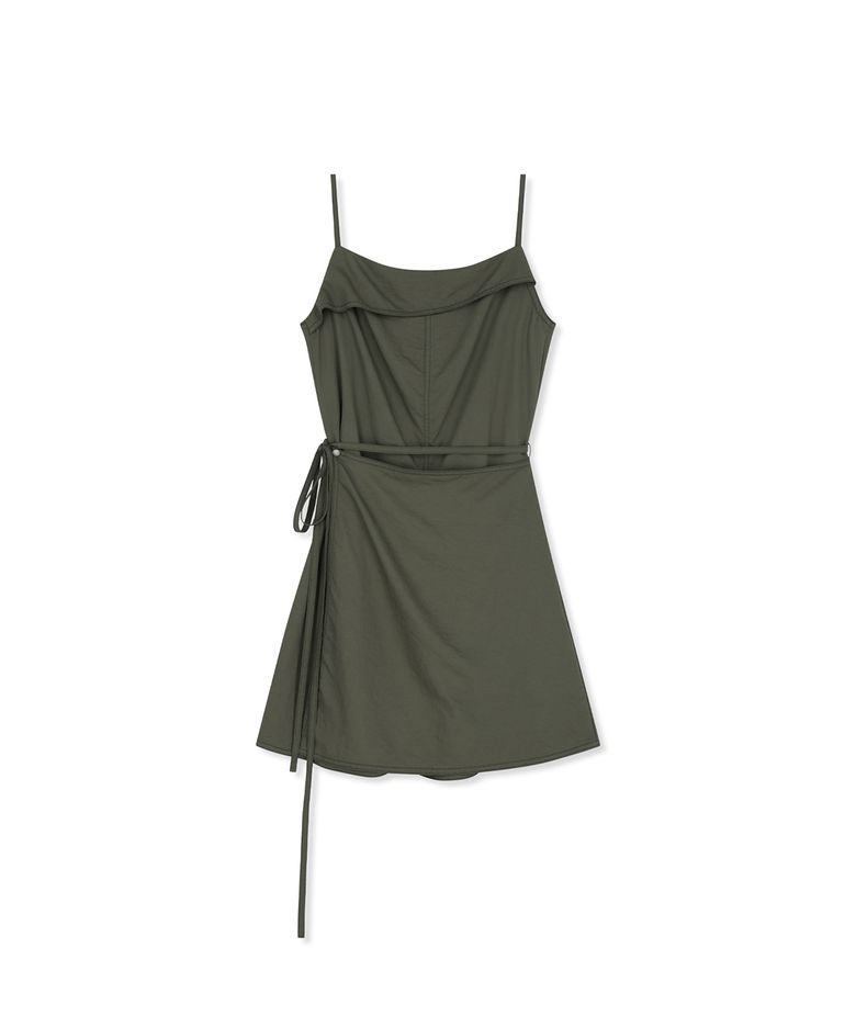 SLEEVELESS WRAP DRESS IN KHAKI