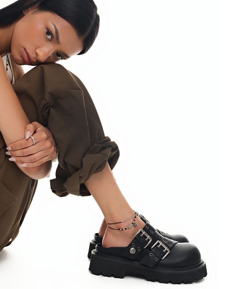 허스크 더블 스트랩 뮬_블랙 Husk Double Strap Mule_Black