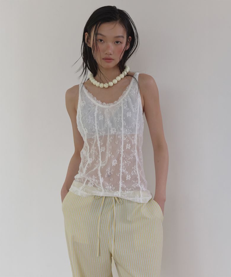 SHEER LACE SLEEVELESS CAMI TOP (WHITE)