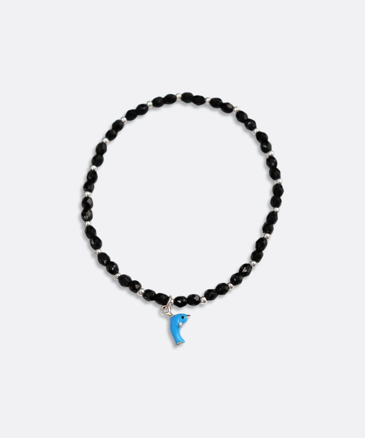 봉보(BONBEAU) Silver dolphin silver ball beads Bracelet 925실버 돌고래 참 은볼 밴딩 블랙 비즈 팔찌