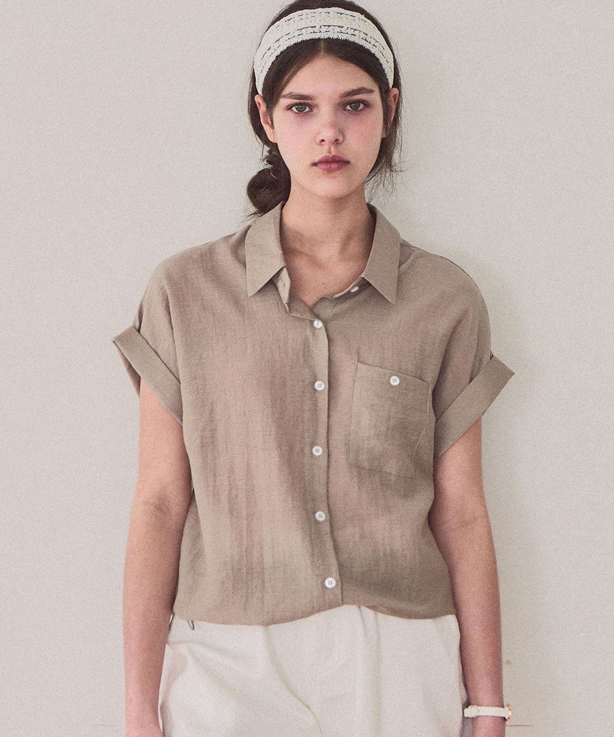 슬로우롤리(SLOWLOLLI) Linen string pocket sleeve shirt_3 Colors