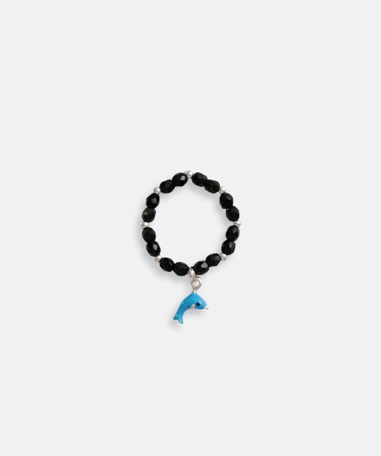 Silver dolphin silverball beads Ring 925실버 돌고래 참 은볼 밴딩 블랙 비즈 반지
