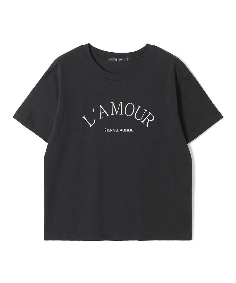 여성 LA MOUR 레터링 티셔츠 (BLACK) (HC5STA3)