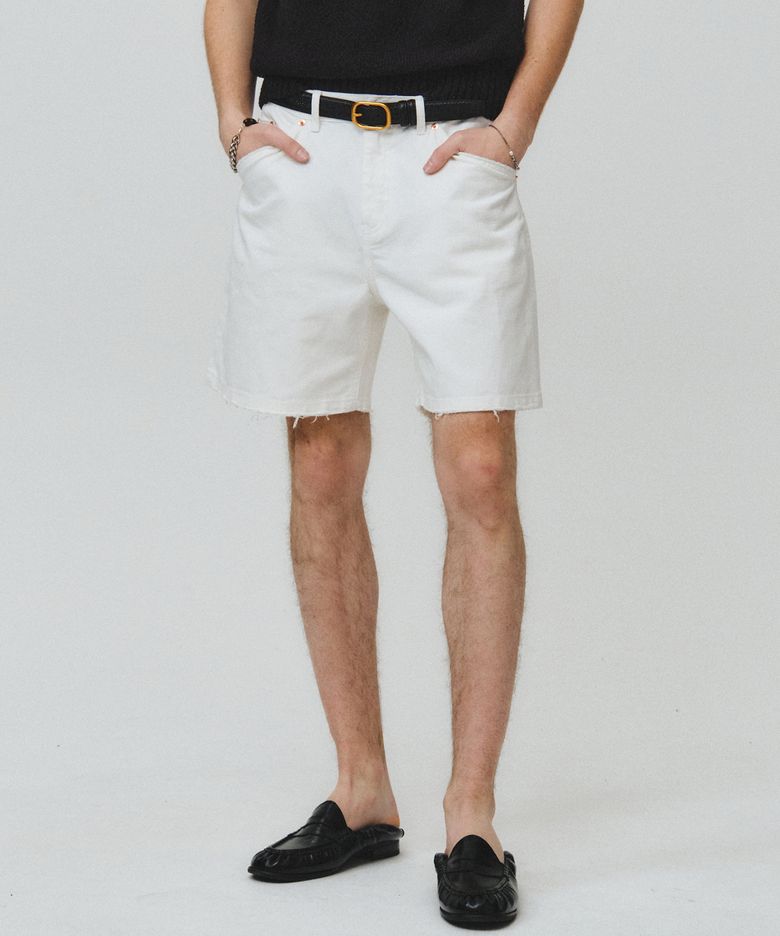 데미지 데님 쇼트 팬츠 (화이트)