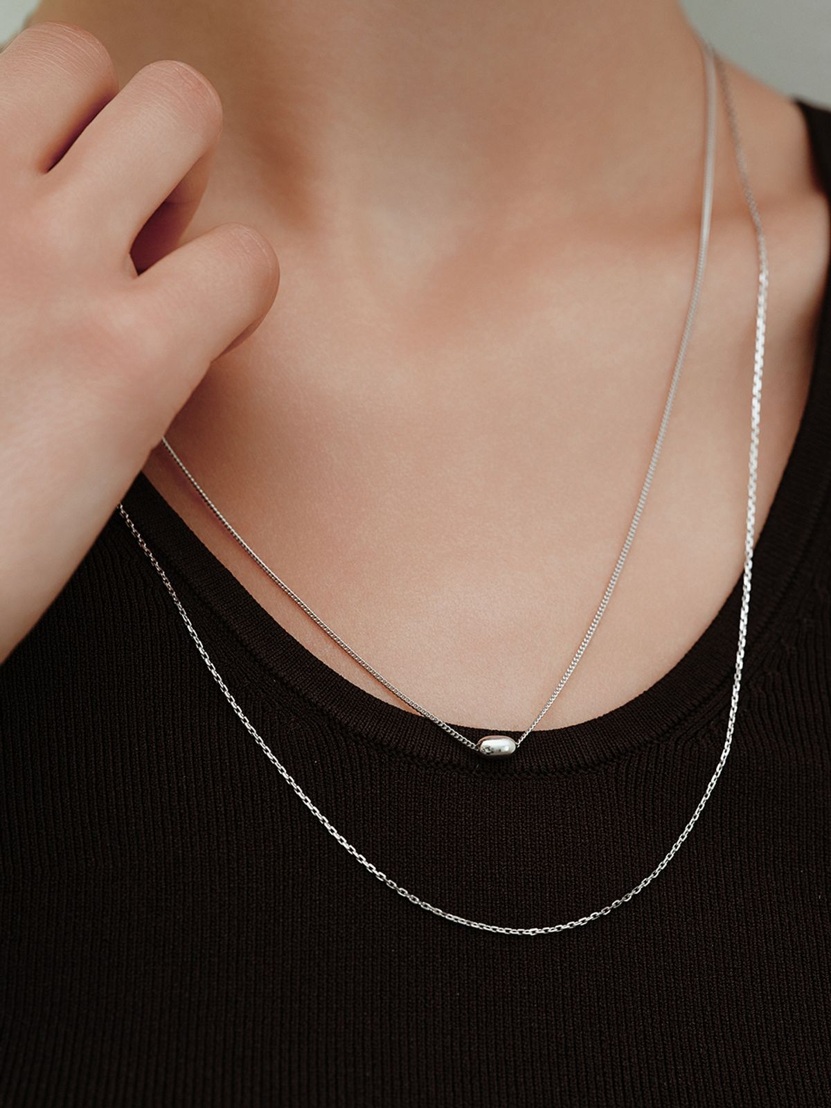 룬느(LUNNE) 실버 925 글린트 각 체인 목걸이 #LSN76