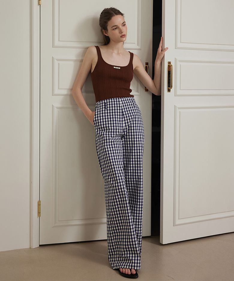 Clean-Cut Cotton Tuck Low-Waist Pants_Navy_2colors