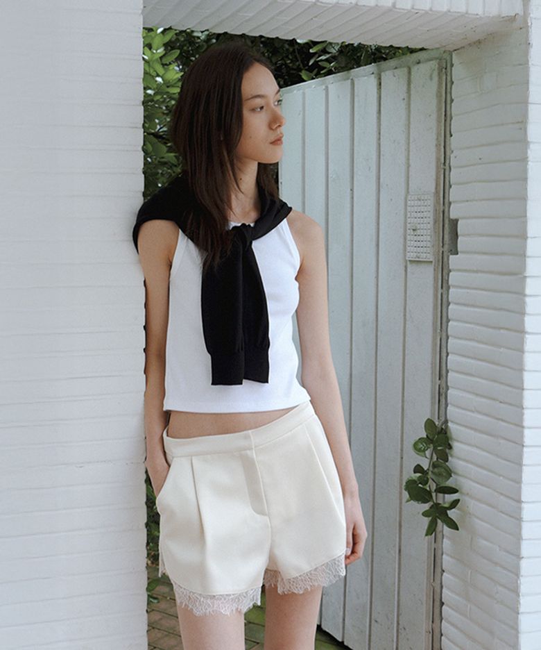 Lace-Trimmed Satin Mini Shorts