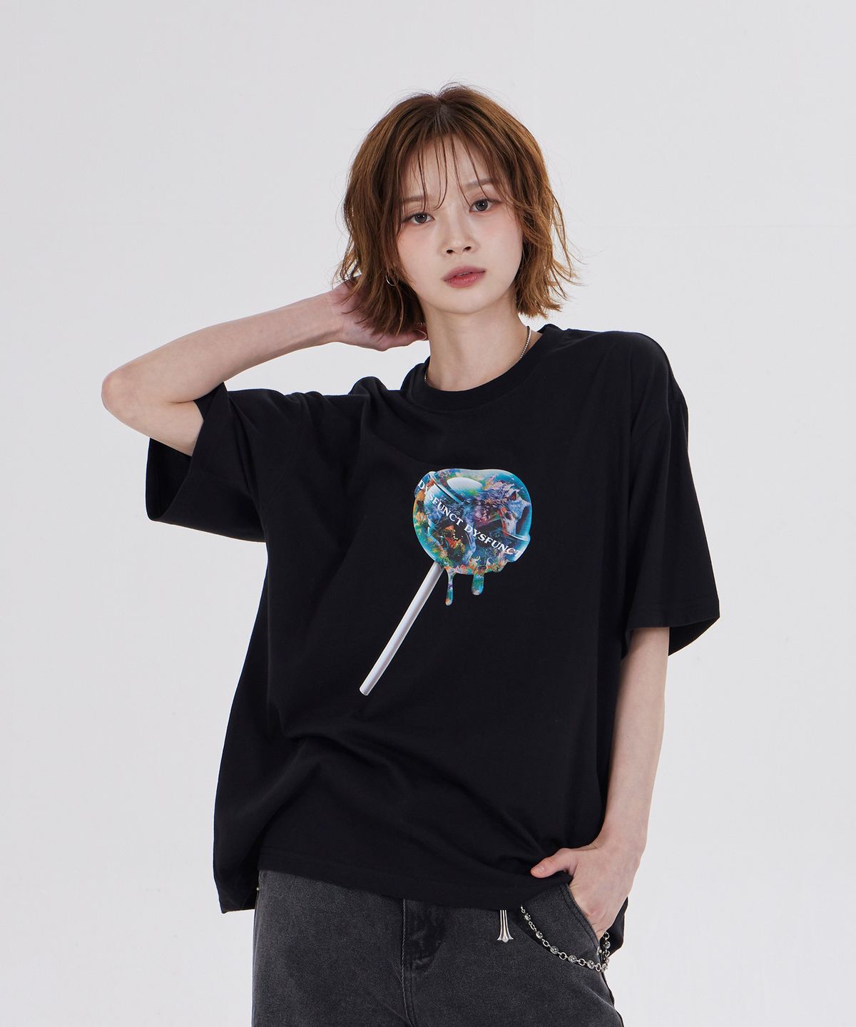 디스펑트(DYSFUNCT) WOLF FLORAL CANDY T-SHIRT(BLACK)