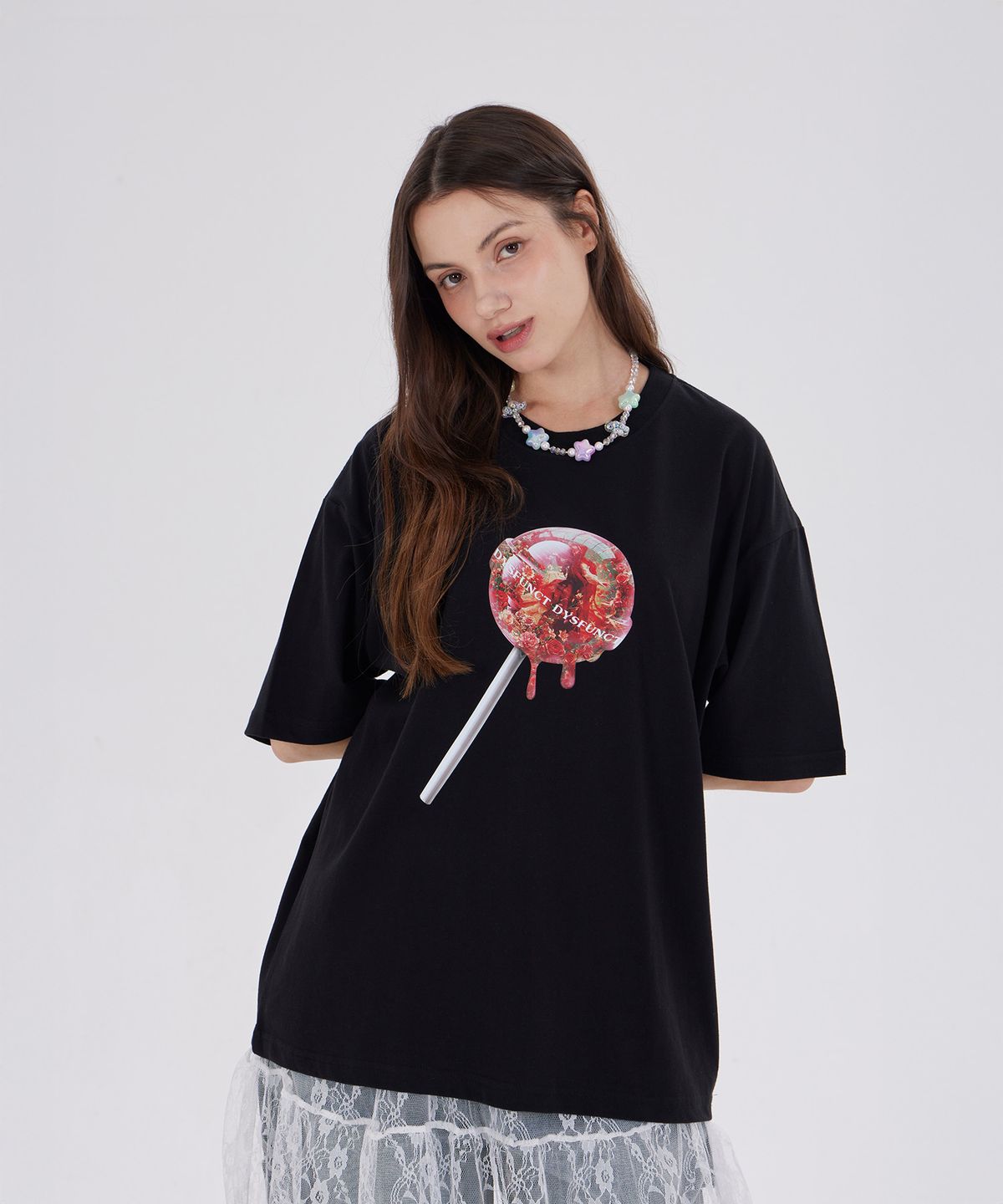 디스펑트(DYSFUNCT) RED HOOD FLORAL CANDY T-SHIRT(BLACK)