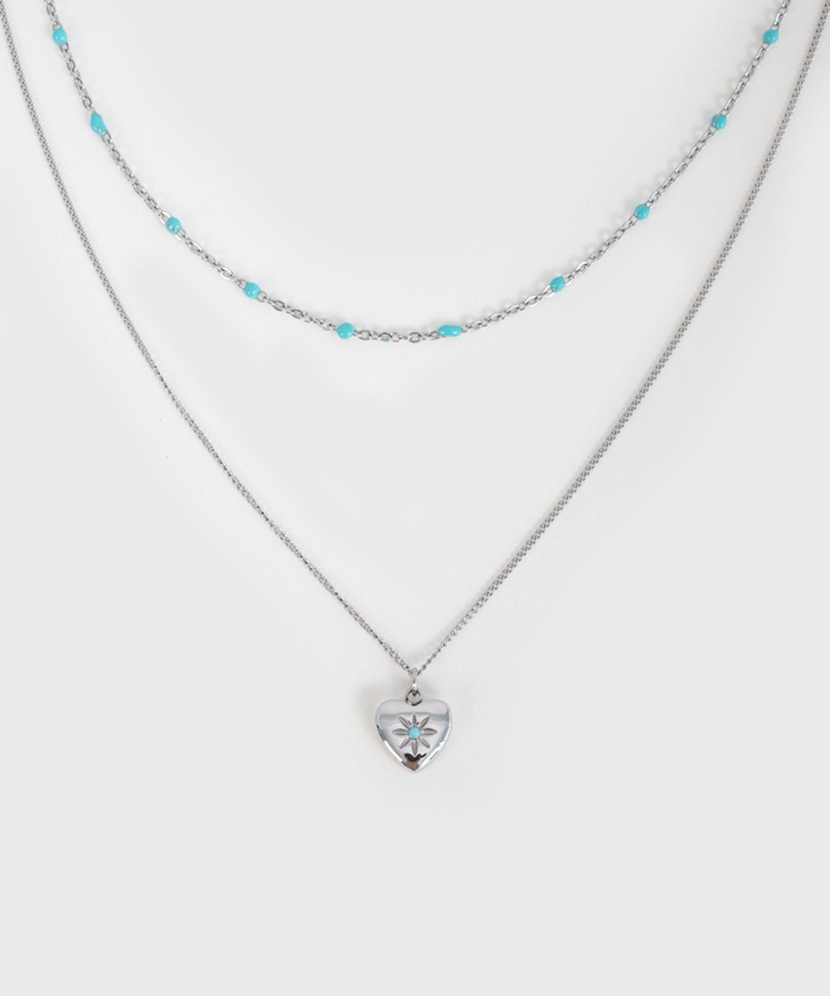 링거피스(LINGER PIECE) [2set] Heart with mint point necklace