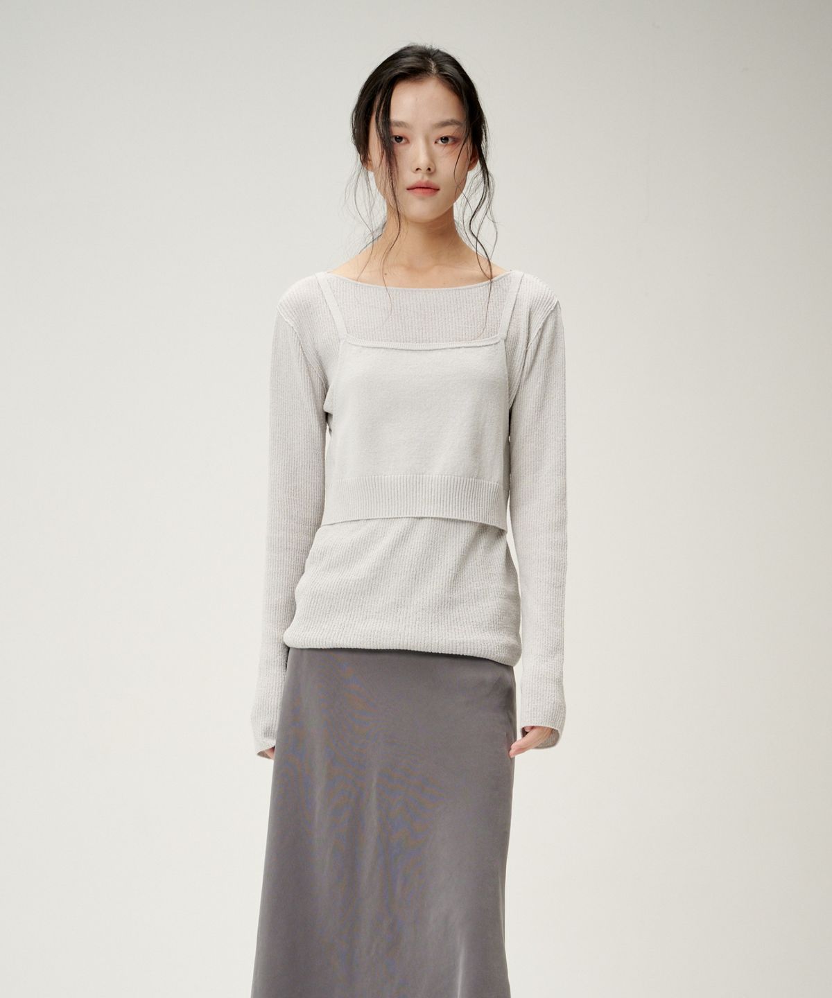 린테(LYNTE) 골지 보트넥 뷔스티에 니트 SET