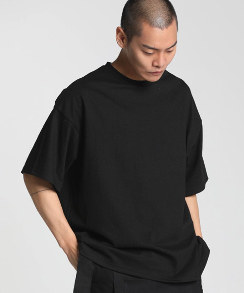 데일리 베이직 오버 무지반팔 블랙