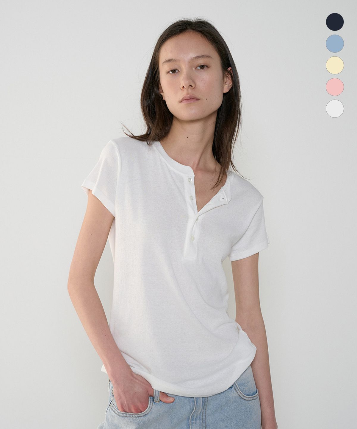 정감 스튜디오(JEONGGAM STUDIOS) Henley Neck Short Sleeve Tee_5 Color