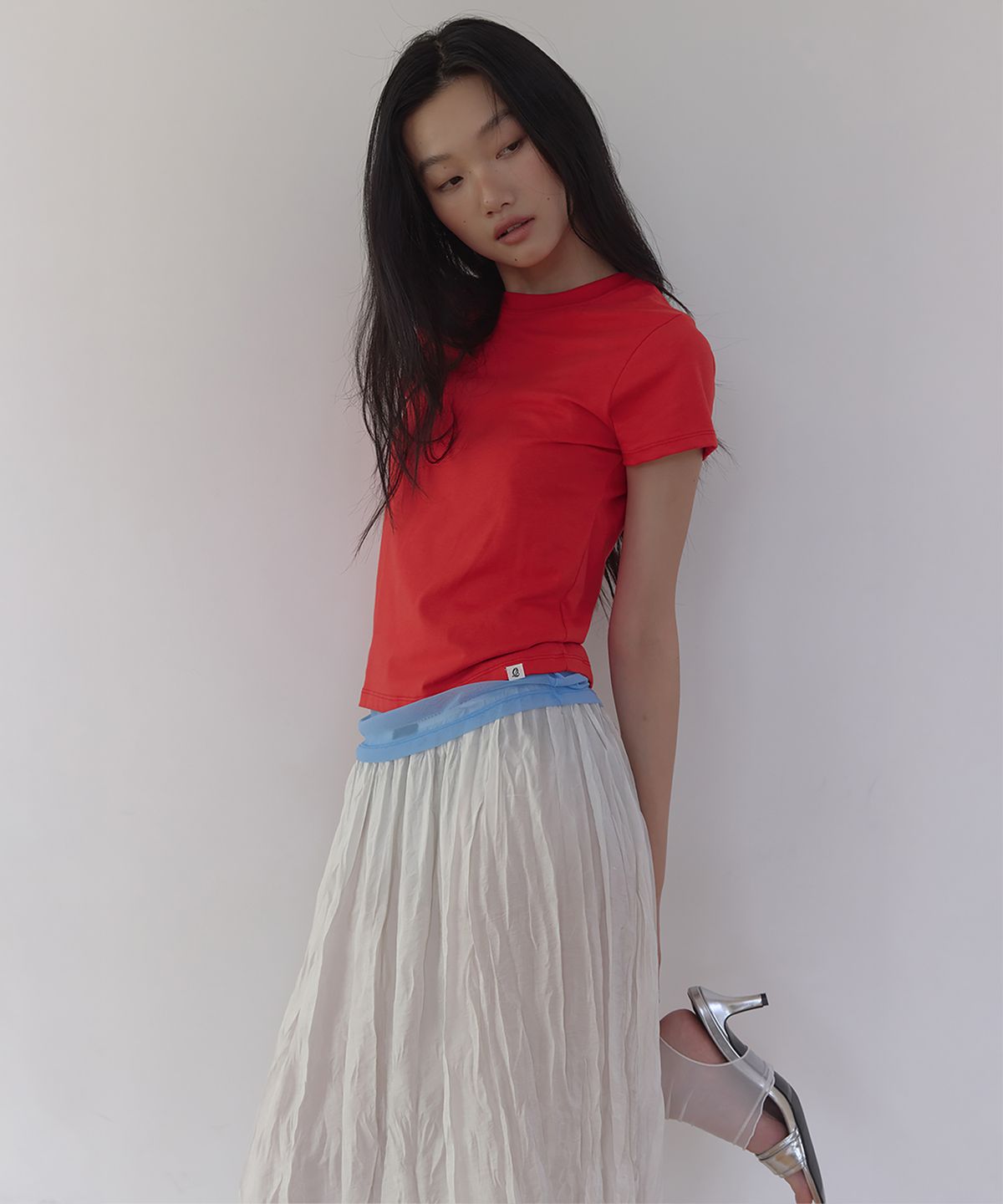 론크(LONQUE) VIVID SLIM SPAN HALF SLEEVE T-SHIRT (RED)