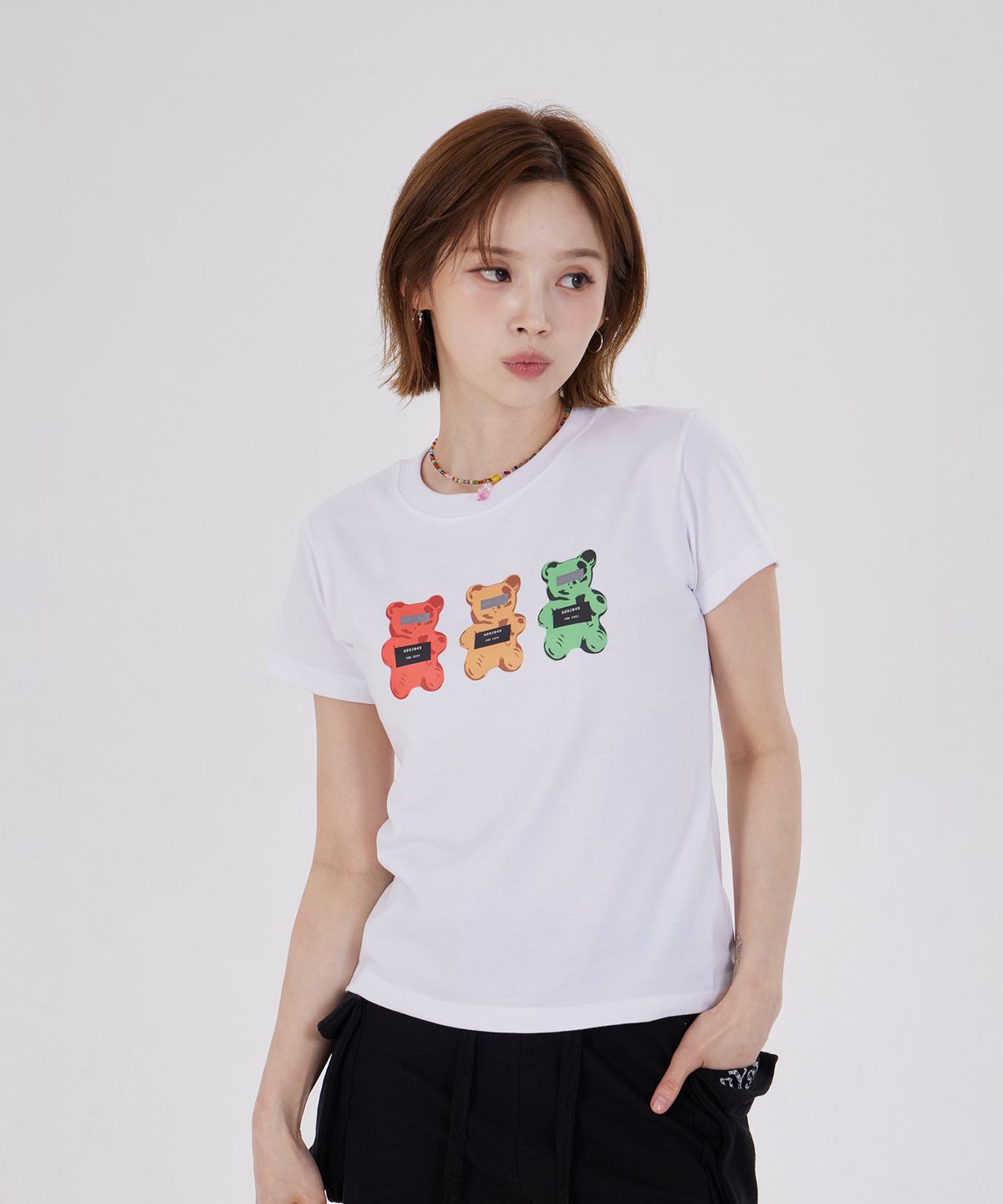 디스펑트(DYSFUNCT) CRIMINALS BEAR SLIM FIT T-SHIRT(WHITE)