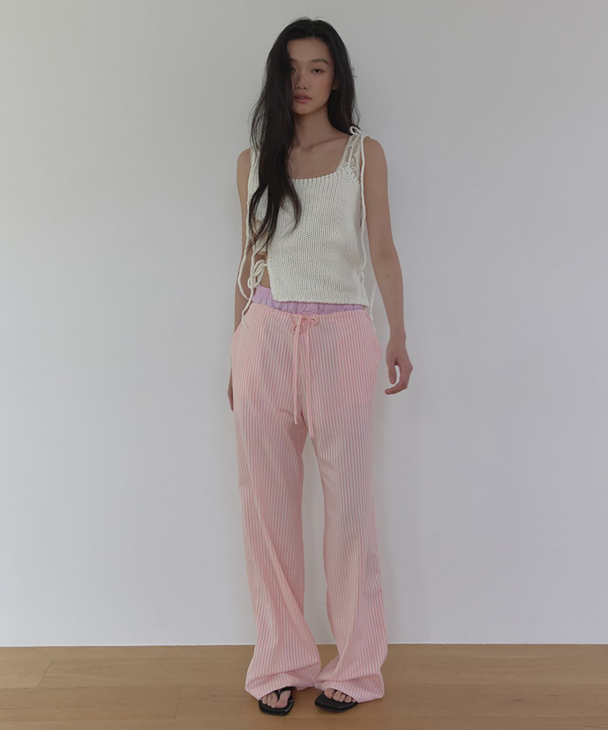 론크(LONQUE) STRIPED WIDE LEG ONE MILE PANTS (PINK)