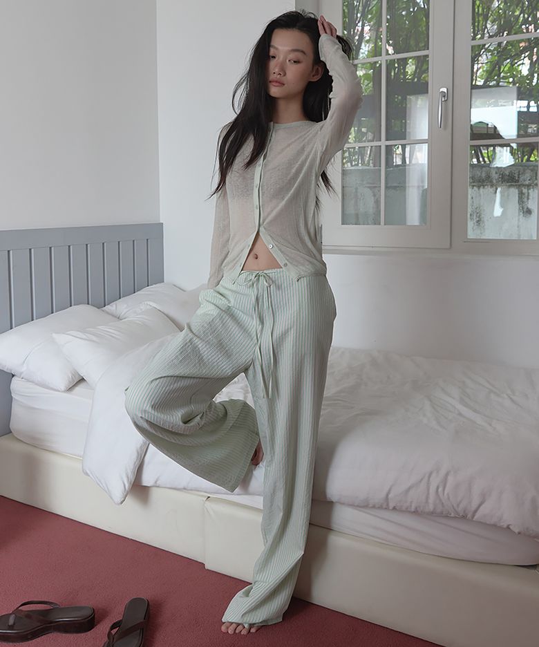 STRIPED WIDE LEG ONE MILE PANTS (APPLE MINT)