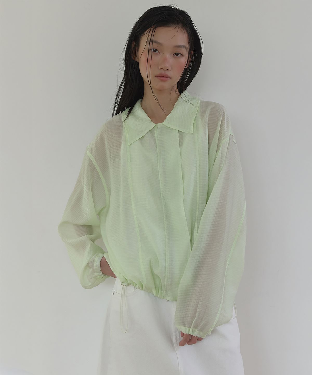 론크(LONQUE) SUMMER SHEER PACKABLE BLOUSON (LIME GREEN)