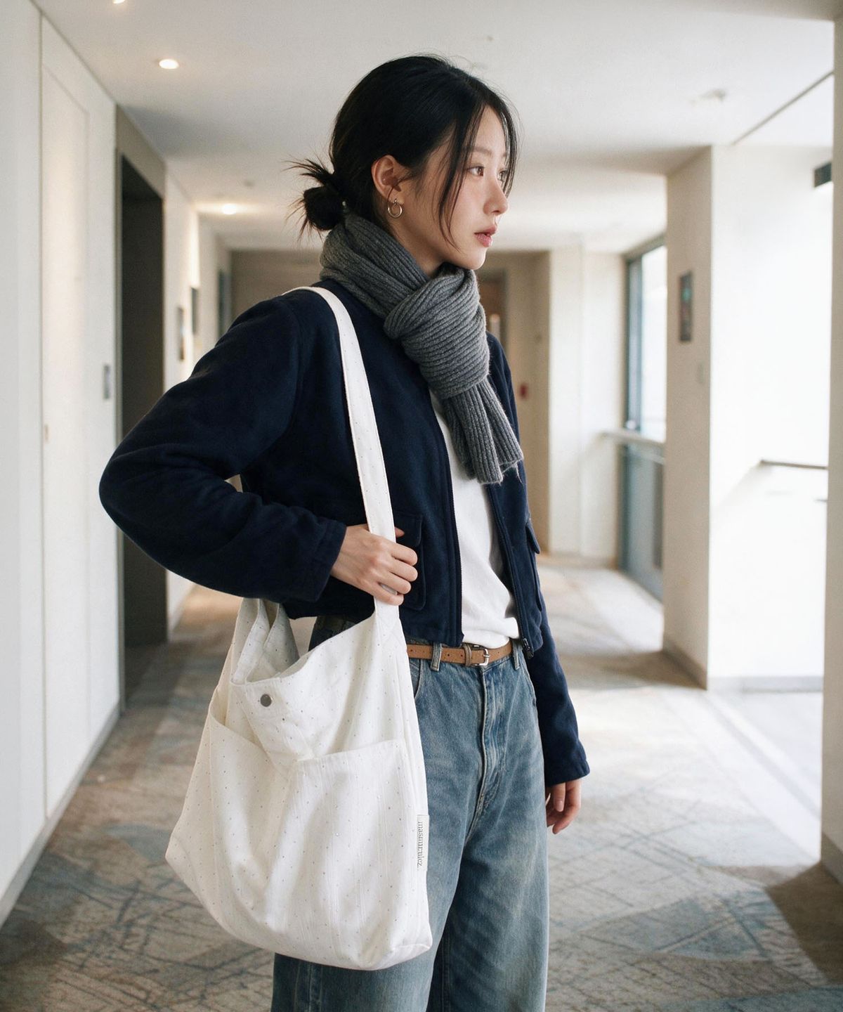 마스마룰즈(MASMARULEZ) [Pouch Set] Big rabbit cross eco bag_Sunshower white