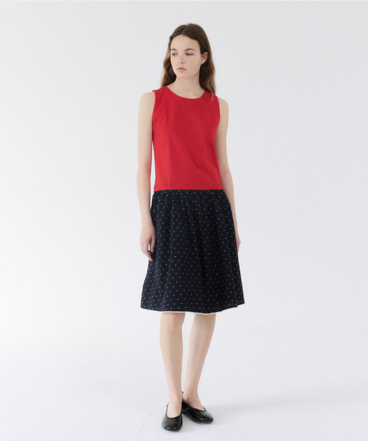 지비에이치 어패럴(GBH APPAREL) COTTON POLINE SKIRT / NAVY DOT