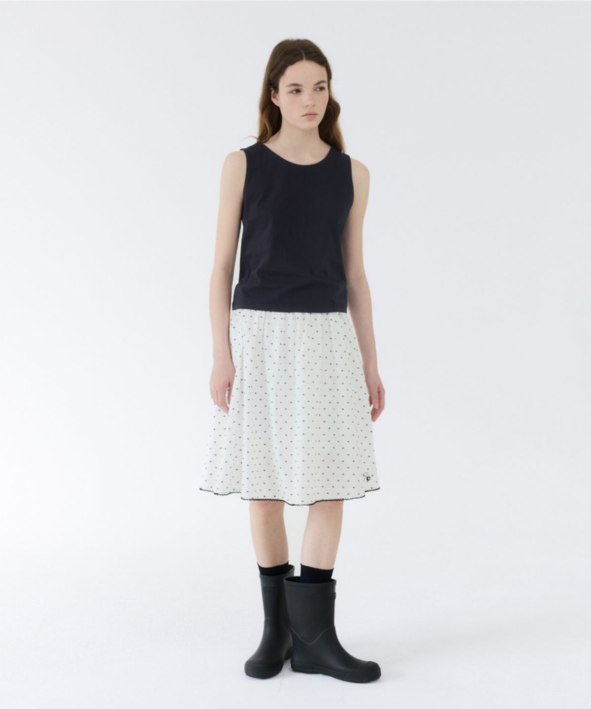 지비에이치 어패럴(GBH APPAREL) COTTON POLINE SKIRT / WHITE DOT