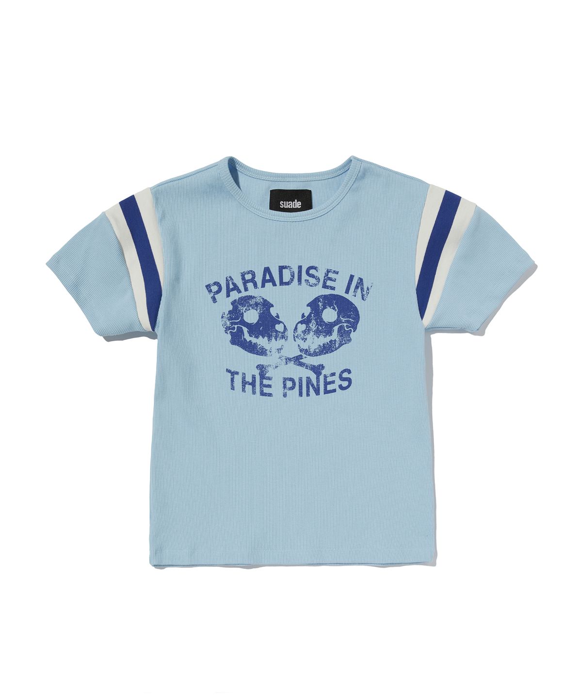 스웨이드(SUADE) STRIPED SHOULDER CROP TEE [SKY BLUE]