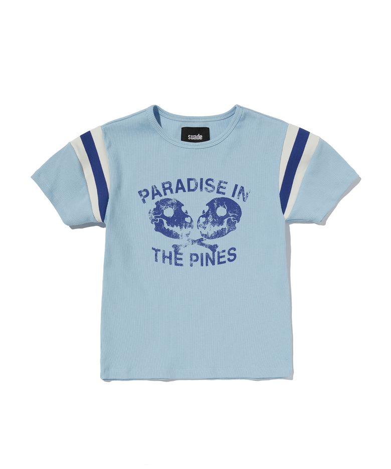 STRIPED SHOULDER CROP TEE [SKY BLUE]