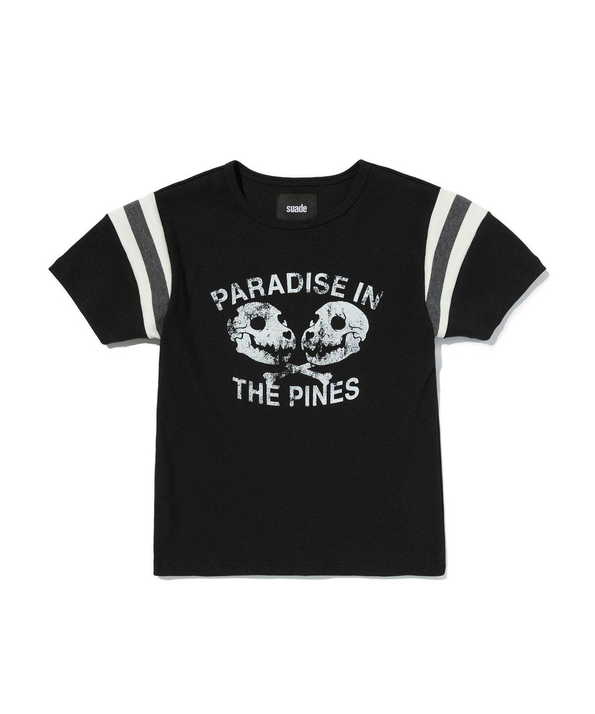 스웨이드(SUADE) STRIPED SHOULDER CROP TEE [BLACK]