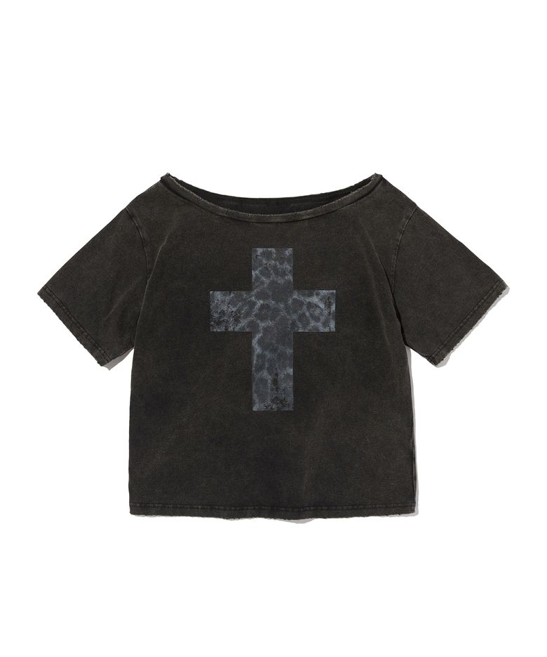 CROSS ONE SHOULDER TEE [WASHING BLACK]