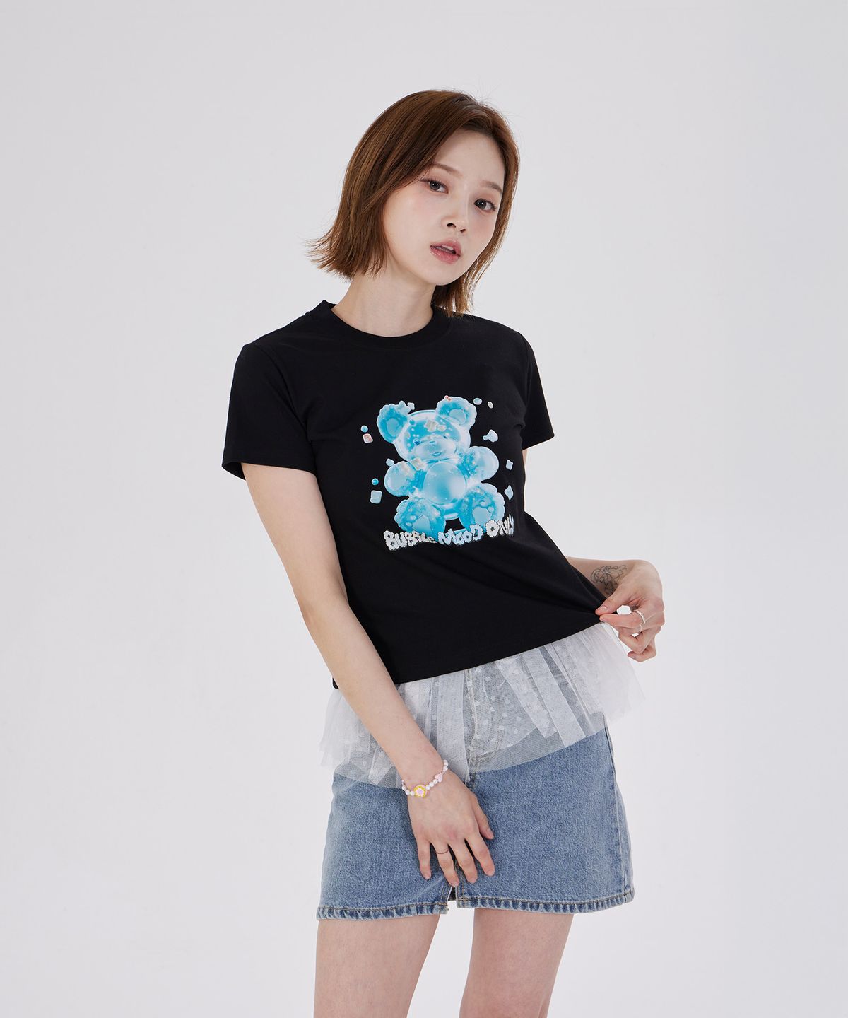 디스펑트(DYSFUNCT) COTTON CANDY BEAR SEMI CROP T-SHIRT(BLACK/BLUE)