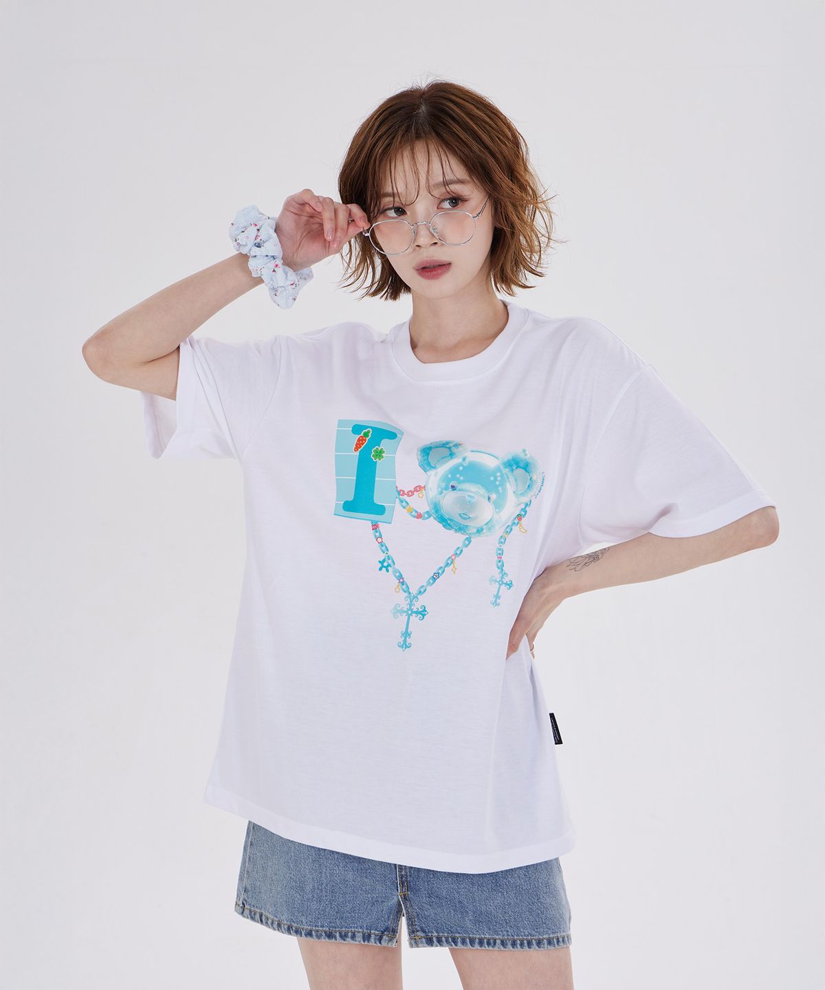 디스펑트(DYSFUNCT) I LOVE COTTON BEAR T-SHIRT(WHITE/BLUE)