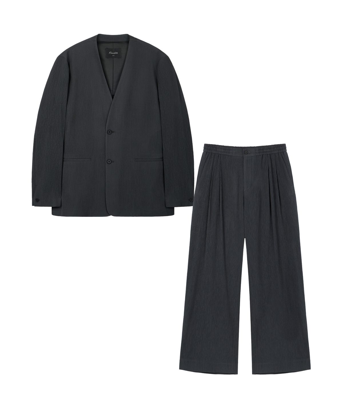 티엔지티(TNGT) [SET] Kinoshita Collarless Jacket & Maxi-Wide Pants (Grey) 0TPA6E007G2