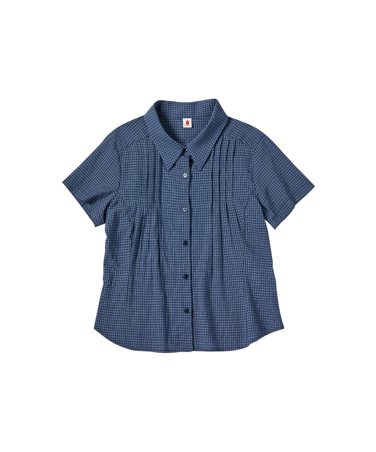 꼬모니노즈(COMONINOZ) W LINEN CHECK HALF SHIRTS [NAVY]