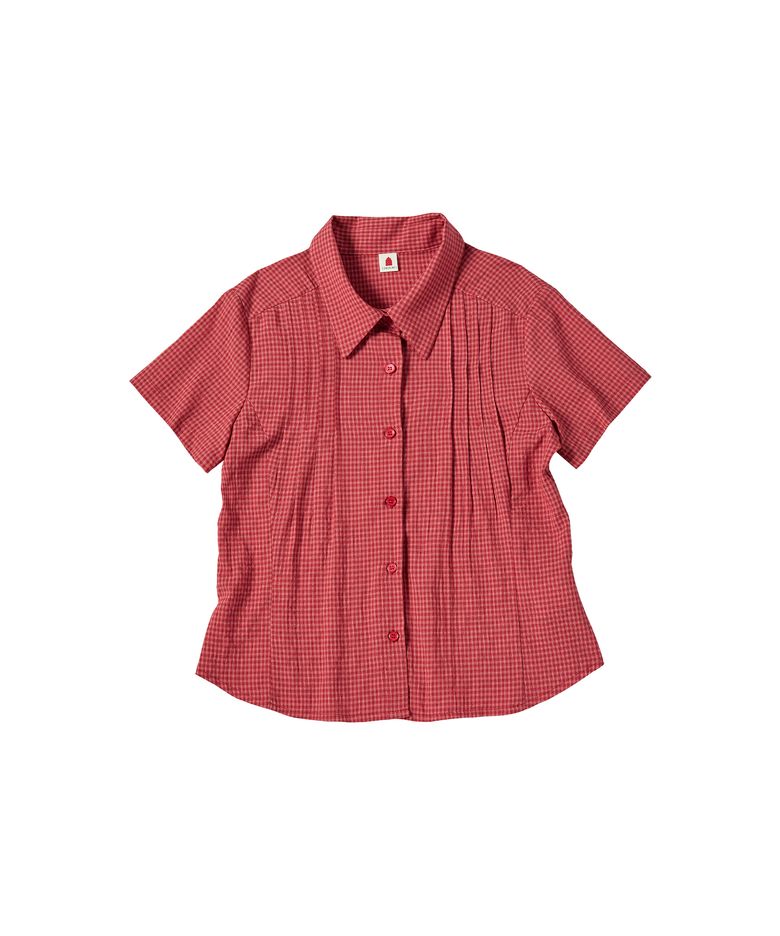 W LINEN CHECK HALF SHIRTS [RED]