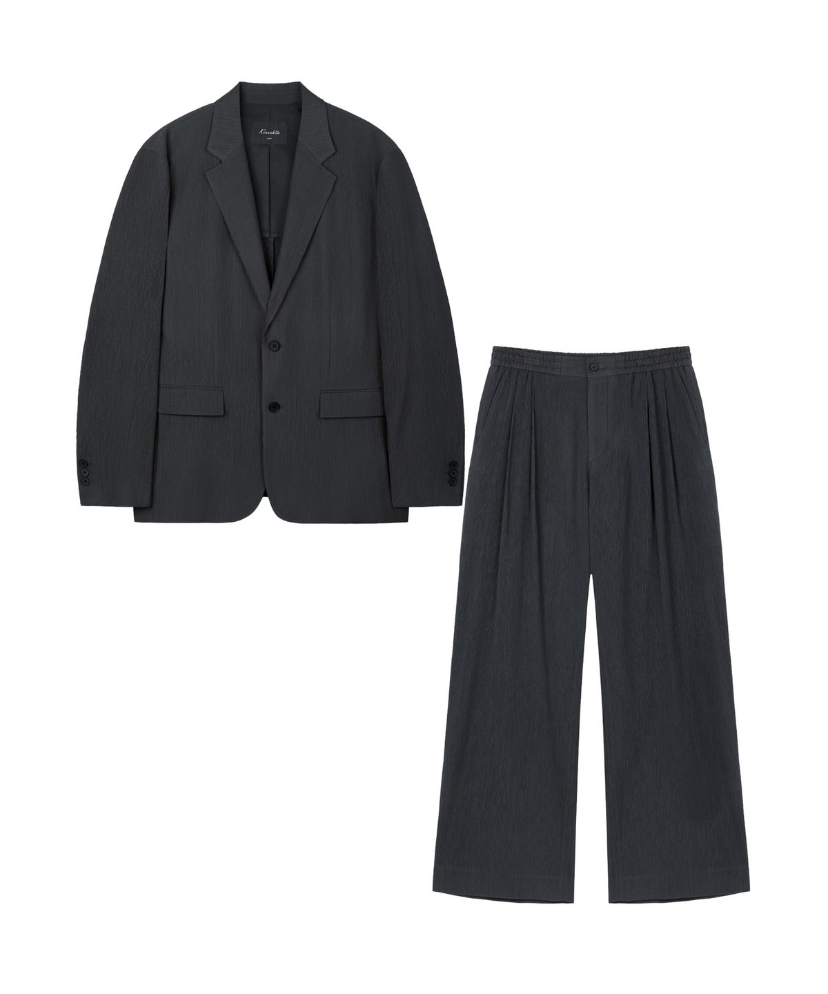티엔지티(TNGT) [SET] Kinoshita Seersucker Jacket & Maxi-Wide Pants (Grey) 0TPA6E207G2
