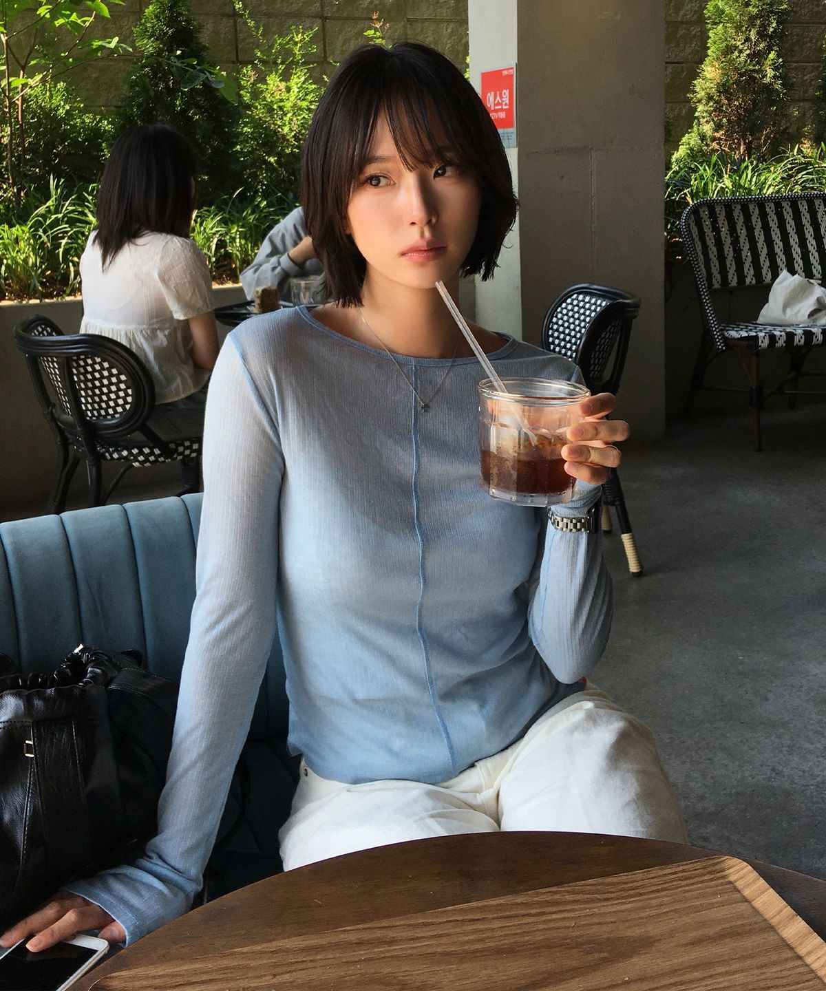서울어패럴(SEOUL APPAREL) 소프트 스티치 슬림 롱 슬리브 (소라)