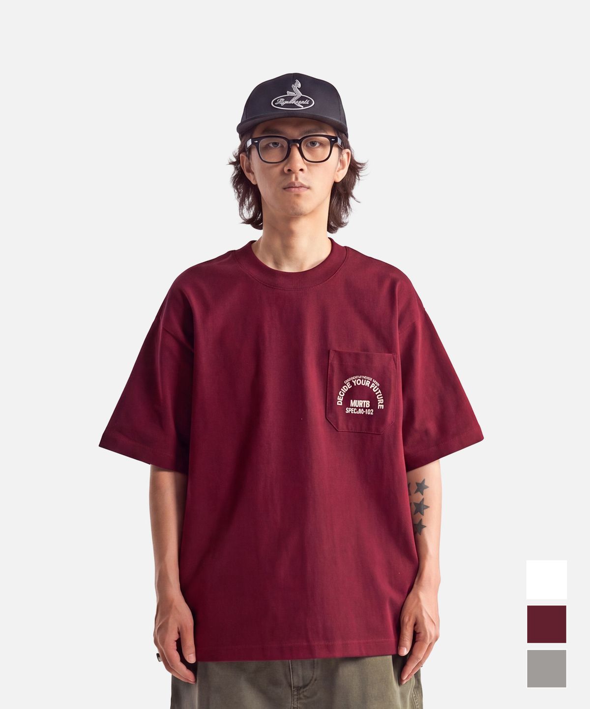 미드업데이트(MIDUPDATE) Pocket Embroidery Archive SS Tee Wine
